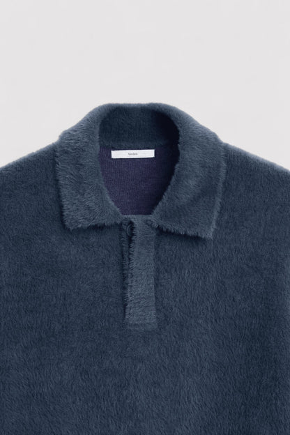 Polo da uomo in maglia testurizzata con colletto in pelliccia sintetica - Stile Old Money Stile Italiano