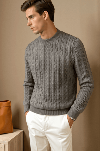 Pullover da uomo in cashmere a collo rotondo con lavorazione a trecce di alta qualità Stile Italiano