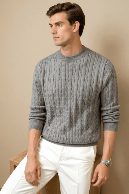 Pullover da uomo in cashmere a collo rotondo con lavorazione a trecce di alta qualità Stile Italiano