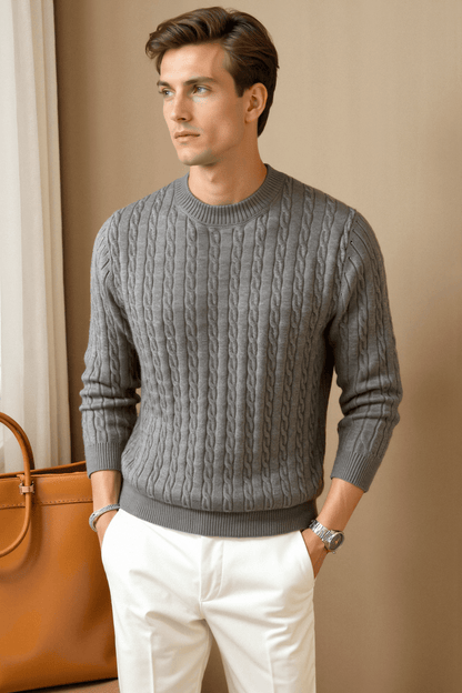 Pullover da uomo in cashmere a collo rotondo con lavorazione a trecce di alta qualità Stile Italiano