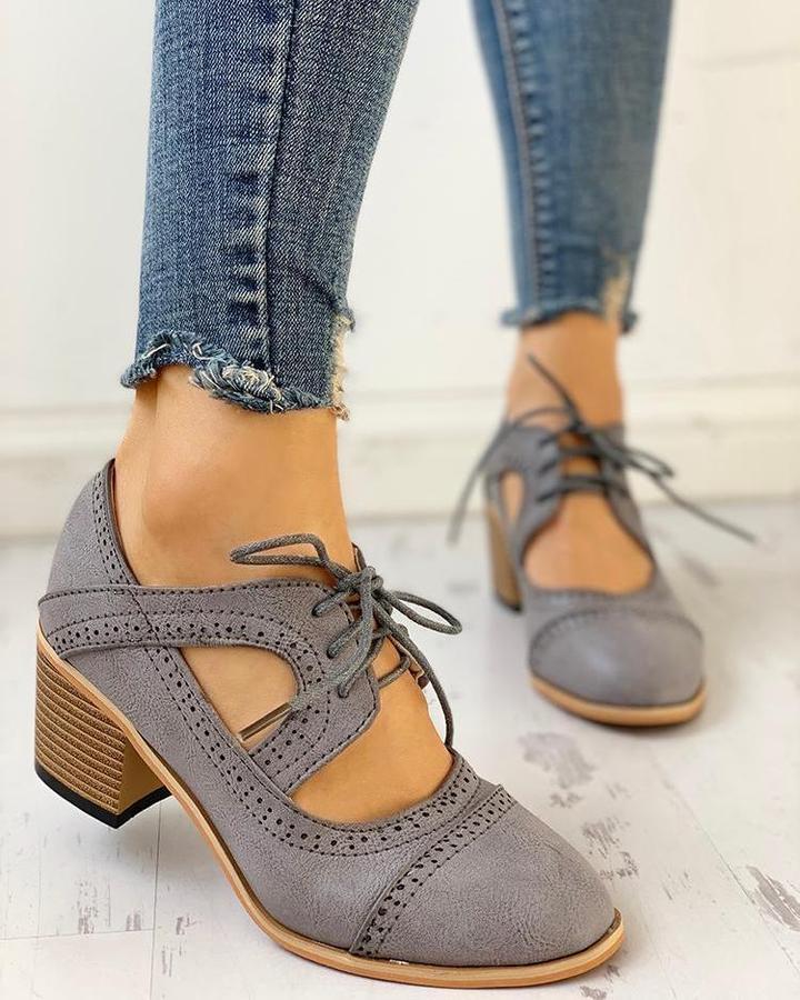 Scarpe Vintage Eleganti con Tacco Basso per Donna Stile Italiano