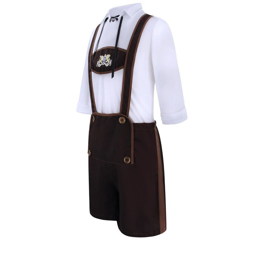 Costume Tradizionale da Uomo in Pelle Marrone per l'Autunno - Lederhosen Elegante per Oktoberfest Stile Italiano