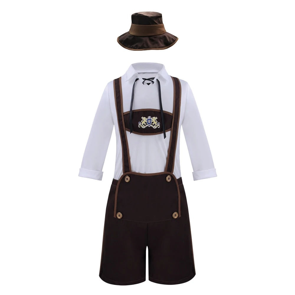 Costume Tradizionale da Uomo in Pelle Marrone per l'Autunno - Lederhosen Elegante per Oktoberfest Stile Italiano