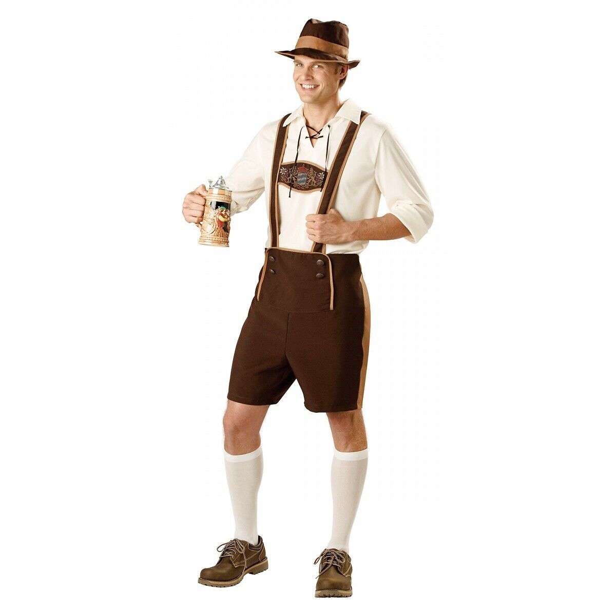 Costume Tradizionale da Uomo in Pelle Marrone per l'Autunno - Lederhosen Elegante per Oktoberfest Stile Italiano