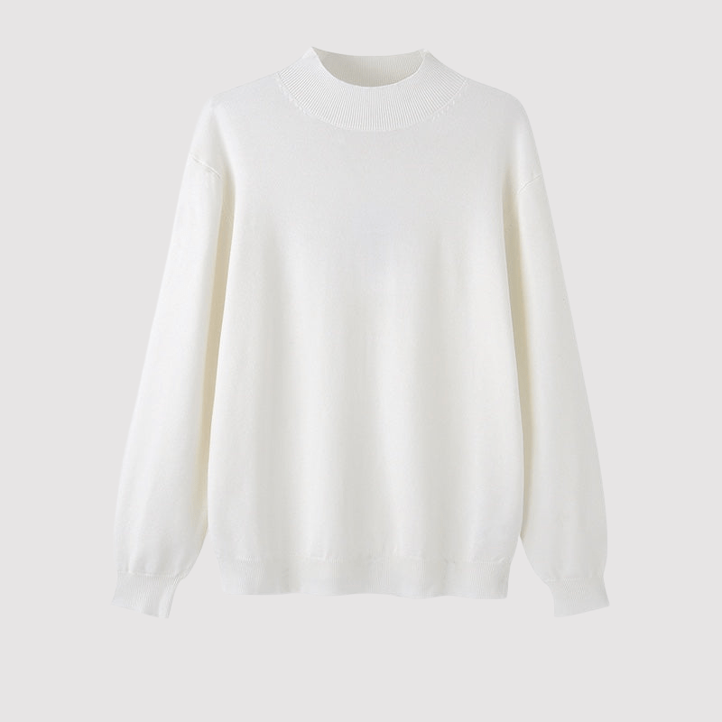 Maglione Elegante in Cotone e Poliestere con Collo Alto Stile Italiano