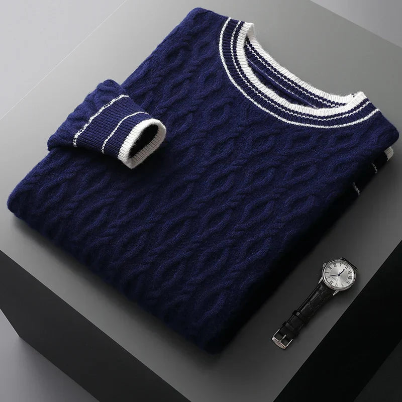 Maglione in Lana Merino Extrafine con Collo Girocollo Elegante Stile Italiano