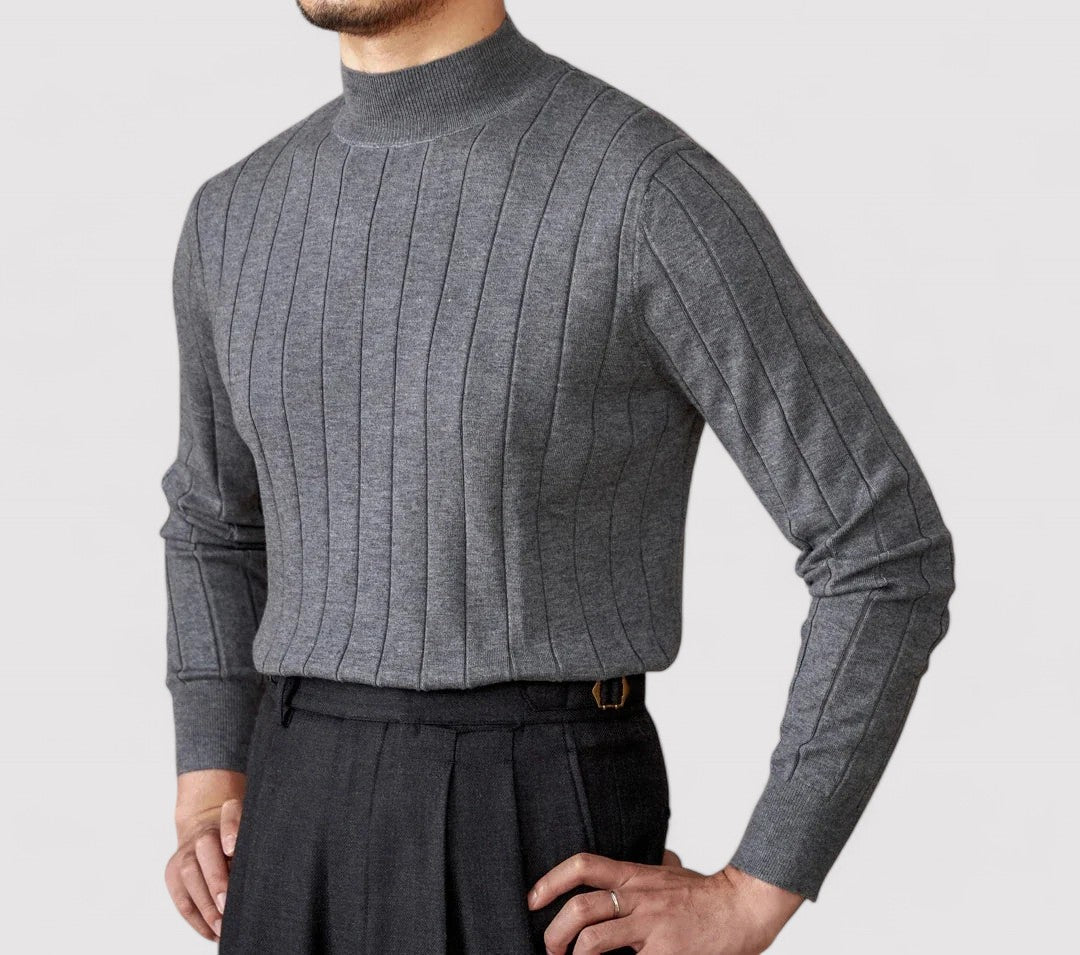 Maglione Elegante a Collo Alto per Uomo in Maglia per l'Autunno Stile Italiano