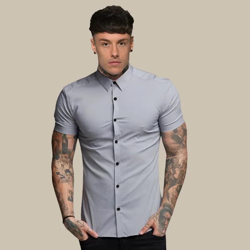 Camicia Franck - Camicia slim fit a maniche corte in tessuto elasticizzato di alta qualità per uomo