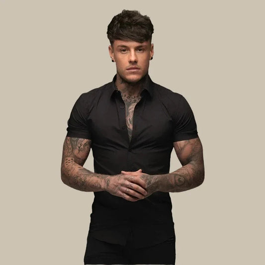 Camicia Franck - Camicia slim fit a maniche corte in tessuto elasticizzato di alta qualità per uomo