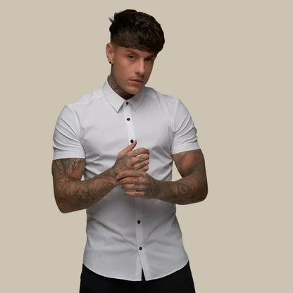 Camicia Franck - Camicia slim fit a maniche corte in tessuto elasticizzato di alta qualità per uomo