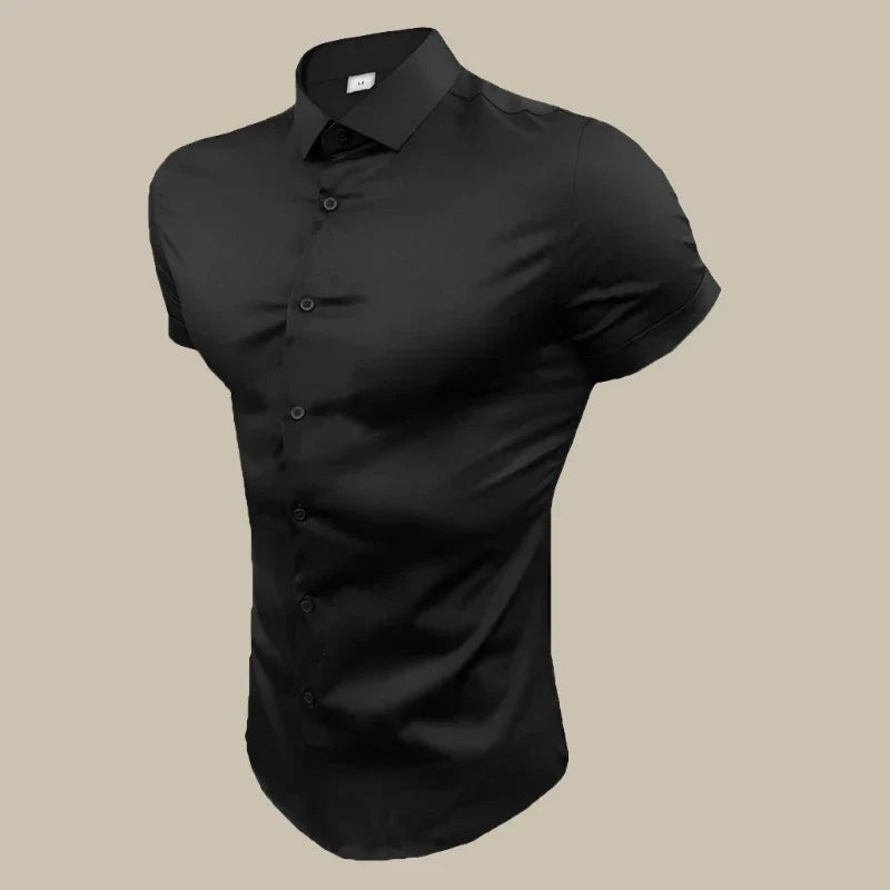 Camicia Franck - Camicia slim fit a maniche corte in tessuto elasticizzato di alta qualità per uomo