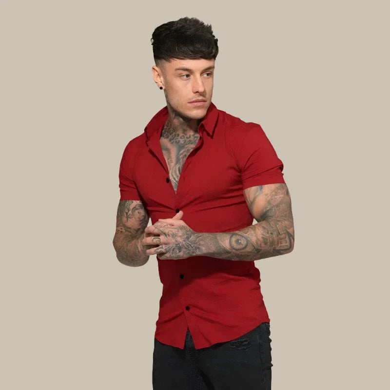 Camicia Franck - Camicia slim fit a maniche corte in tessuto elasticizzato di alta qualità per uomo