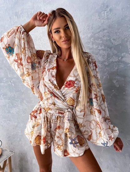 Tuta Estiva Profonda a V per Eleganza Senza Sforzo Stile Italiano
