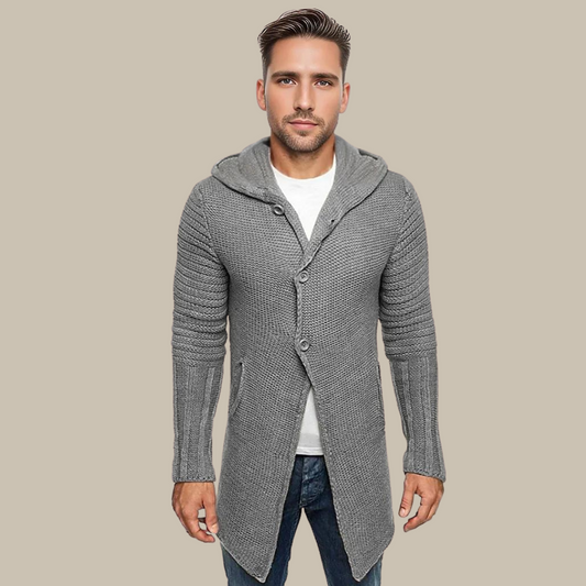 Cardigan lavorato a maglia | Cardigan con cappuccio da uomo lavorato a maglia lunga