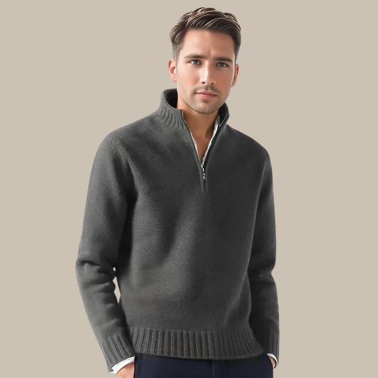 Luca - Pullover in maglia elegante con collo a V e zip per uomo