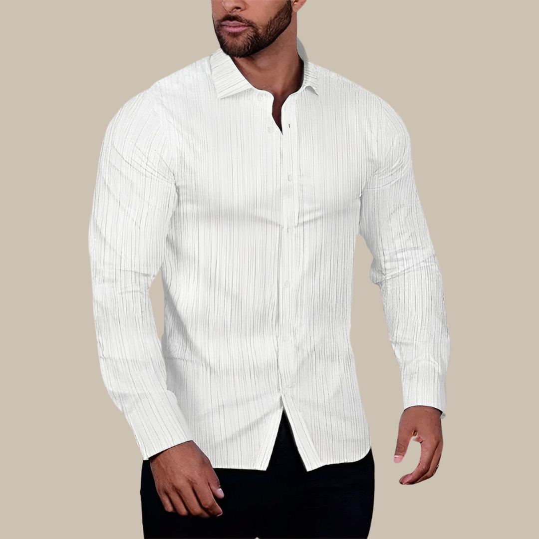 Arnold - Camicia classica bianca/nera/blu in Muscle-Fit e Super-Stretch con maniche lunghe per uomini