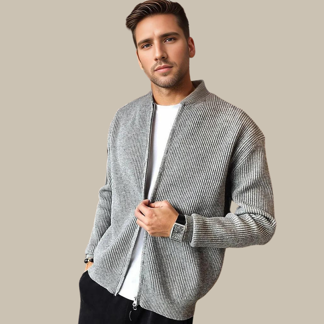 Marco - Cardigan oversize caldo con colletto bomber per un look moderno