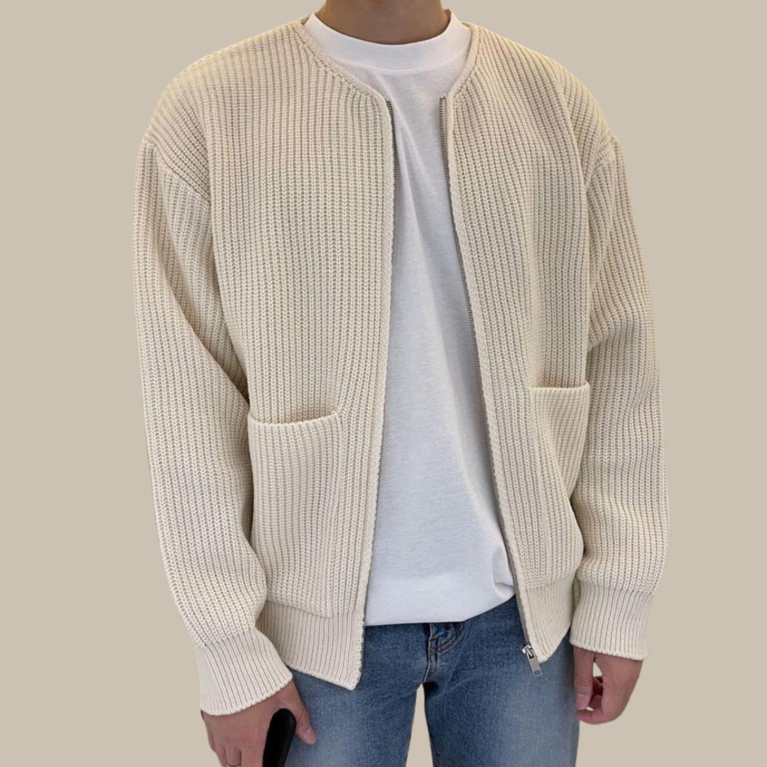 Marco - Cardigan oversize in maglia a coste con zip per uomo