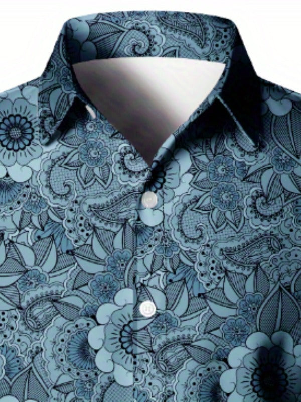 Eto - Blu blouse elegante con stampa tropicale per uomo