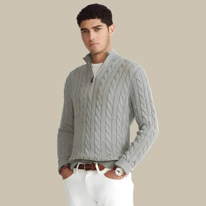 Valerio - Maglione elegante in morbido tessuto a coste con scollatura a V e zip