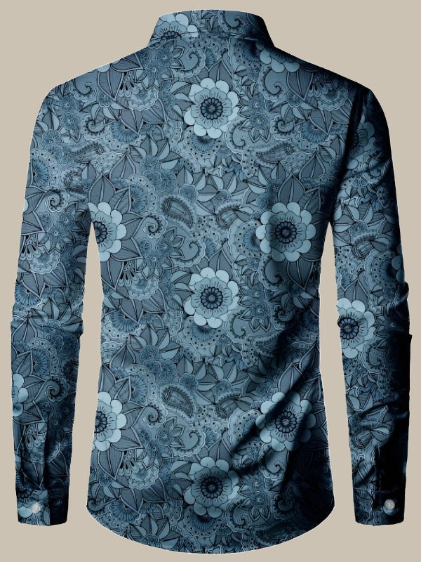 Eto - Blu blouse elegante con stampa tropicale per uomo