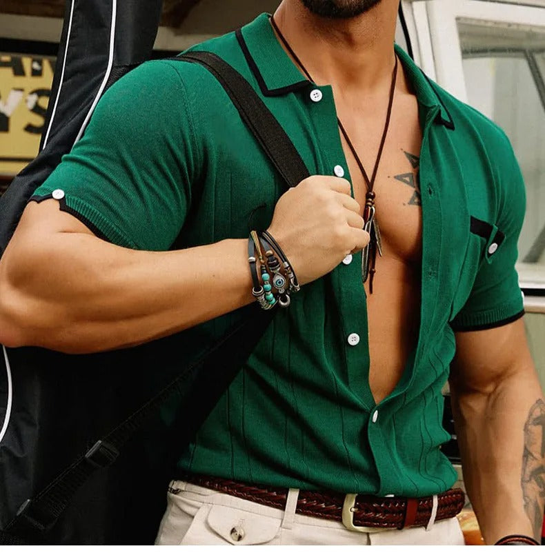 Marco - Camicia elegante a maglia con colletto e maniche corte per uomini