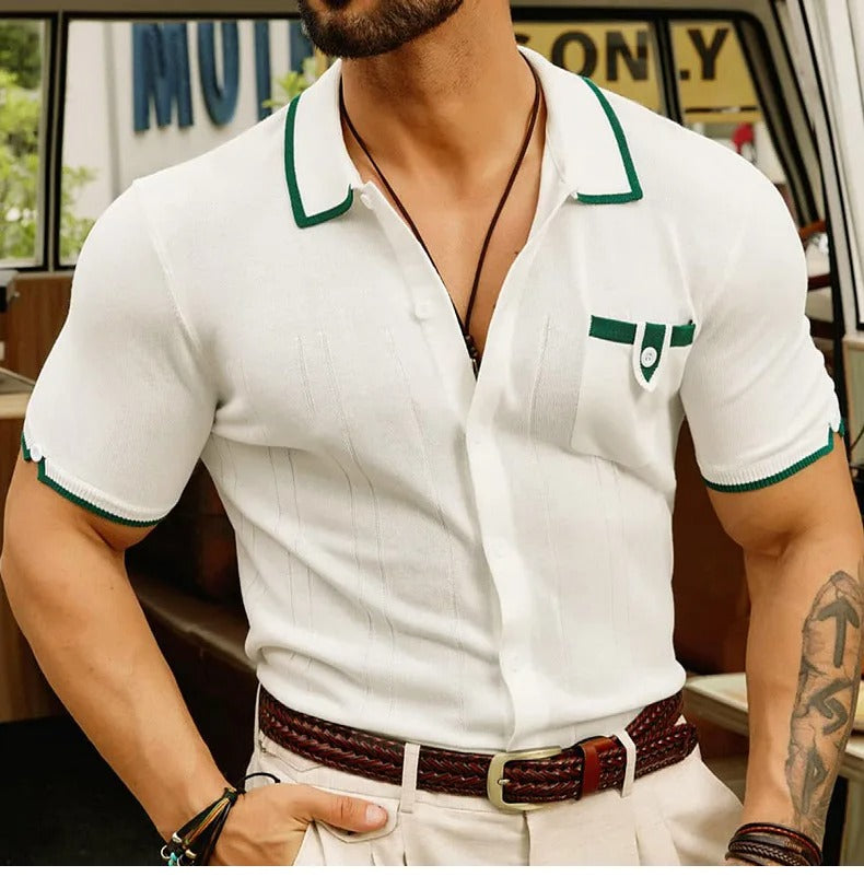 Marco - Camicia elegante a maglia con colletto e maniche corte per uomini