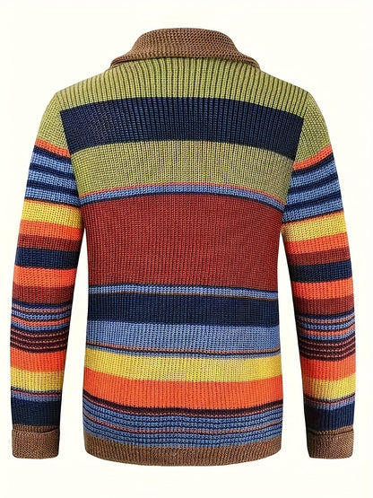 Benito - Grande cardigan da uomo a maglia con colori a contrasto