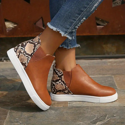 Stivaletti Marroni con Dettaglio in Stampa Serpente per Donna