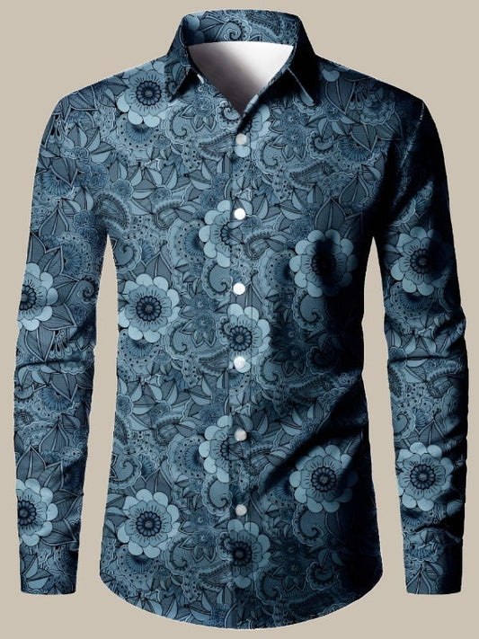 Eto - Blu blouse elegante con stampa tropicale per uomo