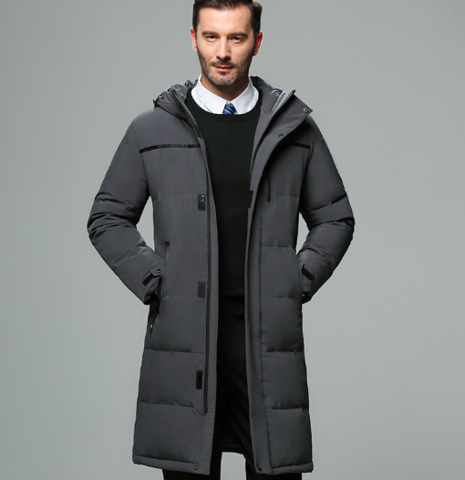 Cappotto invernale lungo di lusso con tasche a zip per uomo