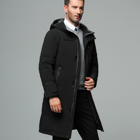 Cappotto invernale lungo di lusso con tasche a zip per uomo