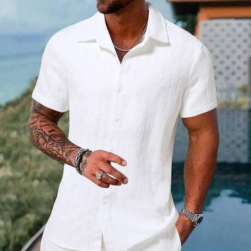 Declan - Camicia a Manica Corta in Colore Solido Texturizzato