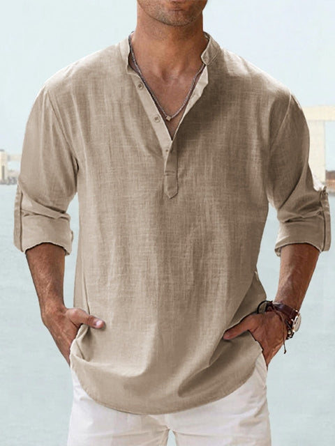 Camicia Henley Uomo in Cotone e Lino - Traspirante e Comoda