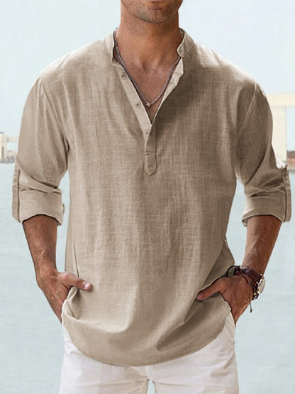 Camicia Henley Uomo in Cotone e Lino - Traspirante e Comoda