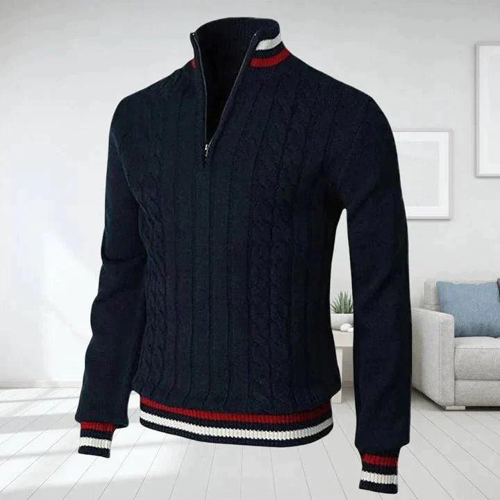 Erikson – Maglione a Collo Alto con Zip e Motivo a Treccia per Uomo