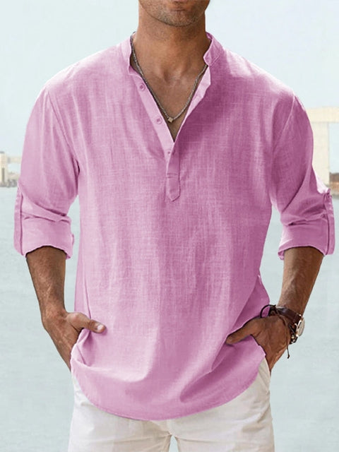 Camicia Henley Uomo in Cotone e Lino - Traspirante e Comoda