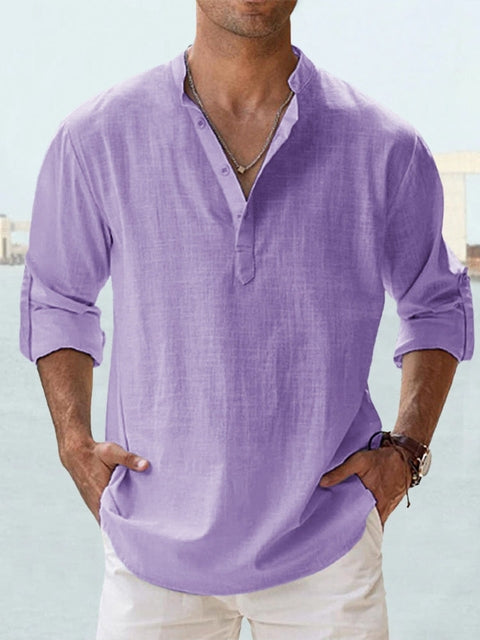 Camicia Henley Uomo in Cotone e Lino - Traspirante e Comoda