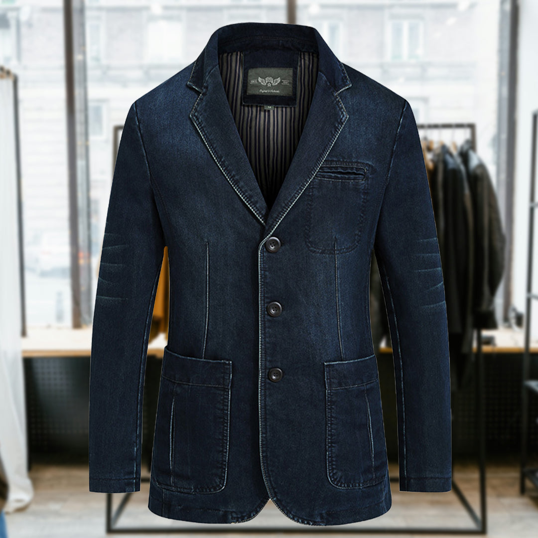 BIAGIO - Blazer da Uomo in Denim a 3 Bottoni