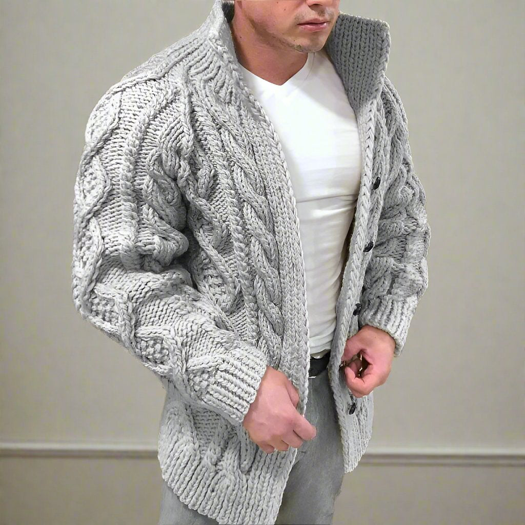 Marco - Warm wool cardigan with timeless cable design for winter