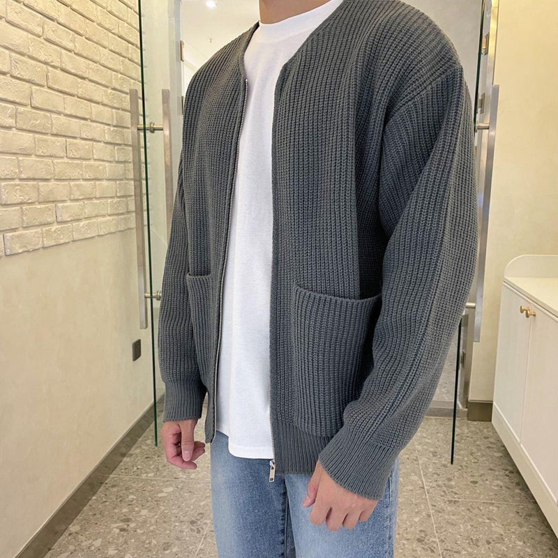 Macky - Cardigan a Costine con Zip per l'Autunno per Uomo