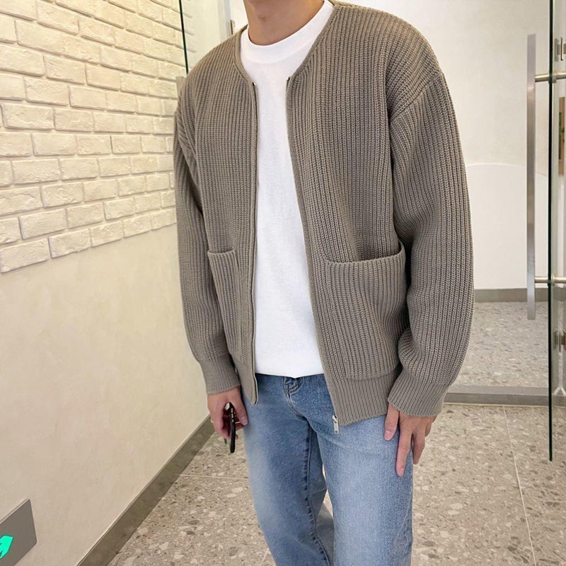 Macky - Cardigan a Costine con Zip per l'Autunno per Uomo