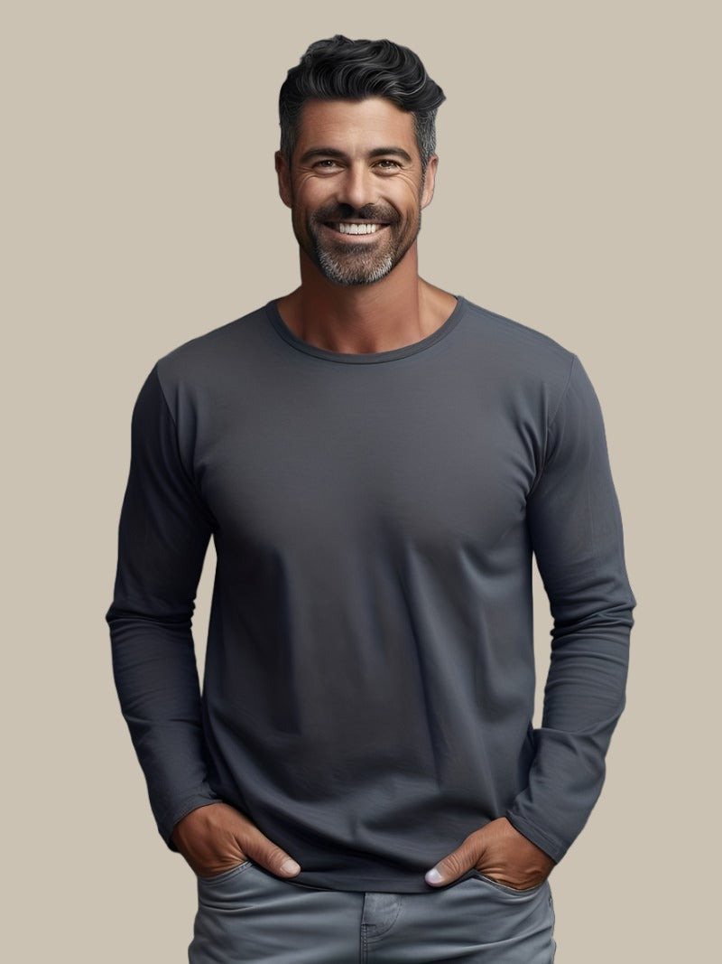 Marco - T-shirt casual a maniche lunghe in cotone elasticizzato per un comfort premium